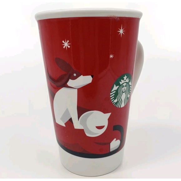 Starbucks Holiday 2011 Mug Coffee Tea Cup 16oz Christmas Sledding Dog & Kid - Picture 1 of 10